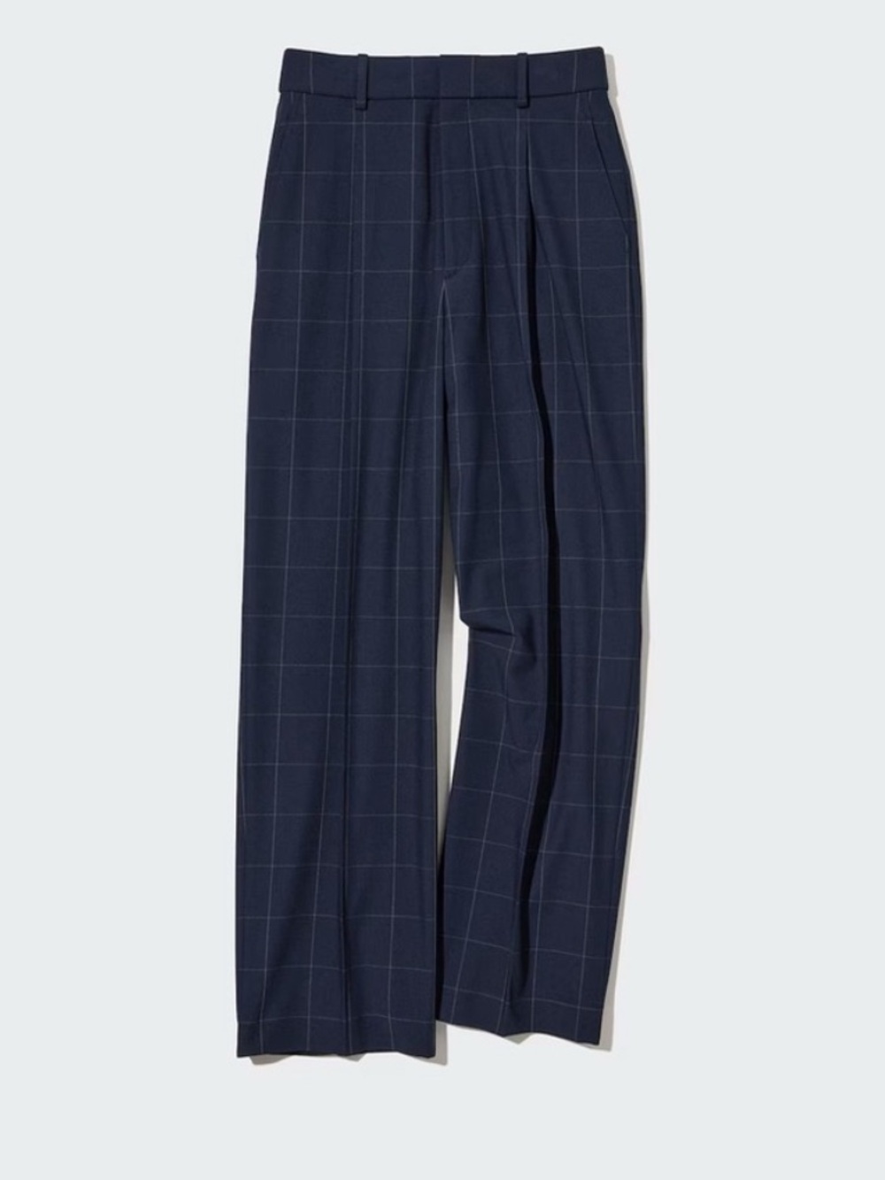 Uniqlo Navy Plaid Highwaisted Pleated Wide Pants